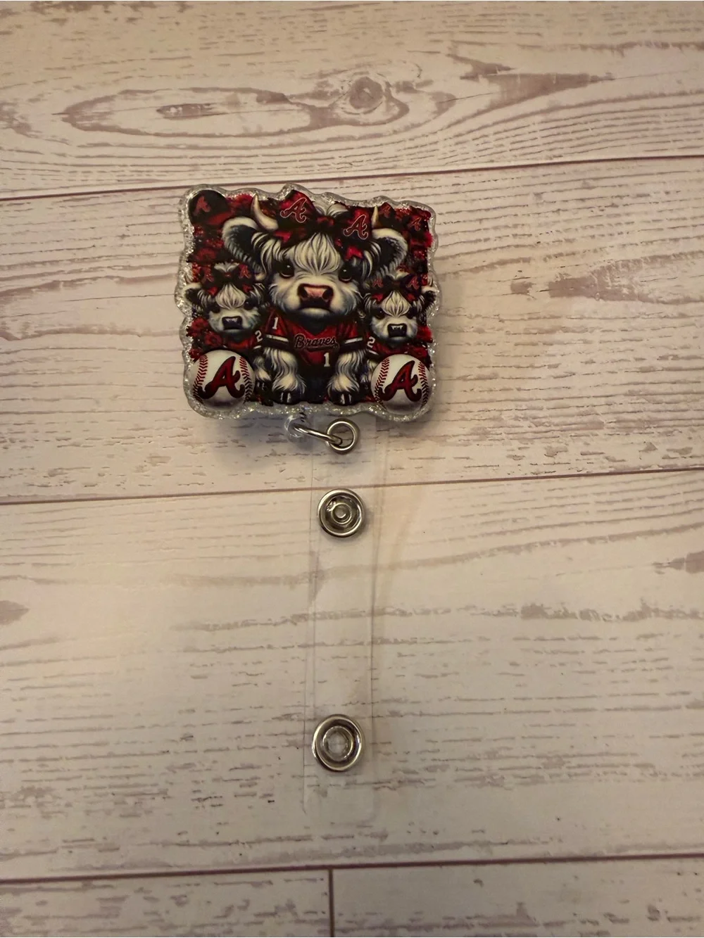 Atlanta Braves Highland Cow Retractable Badge Reel